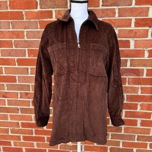 Weekend Provisions Oversized Brown Corduroy Zip Up  Cotton Utility Jacket Small